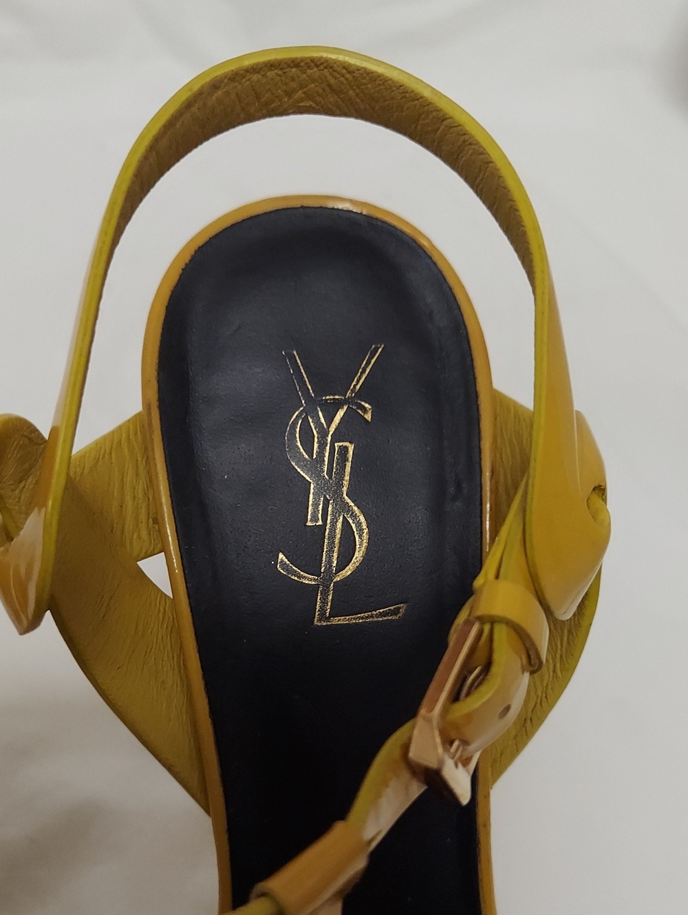 Saint Laurent Tribute T-Strap Platform Sandals Womens 10 Patient Leather 6" Heel - Picture 11 of 13